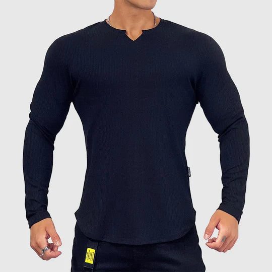 Camiseta Entallada de Manga Larga – Azul Oscuro