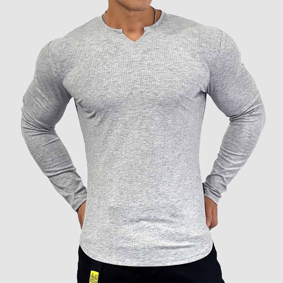 Camiseta Entallada de Manga Larga – Gris