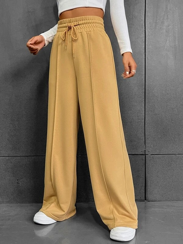 Pantalón Ancho de Tiro Alto – Caqui