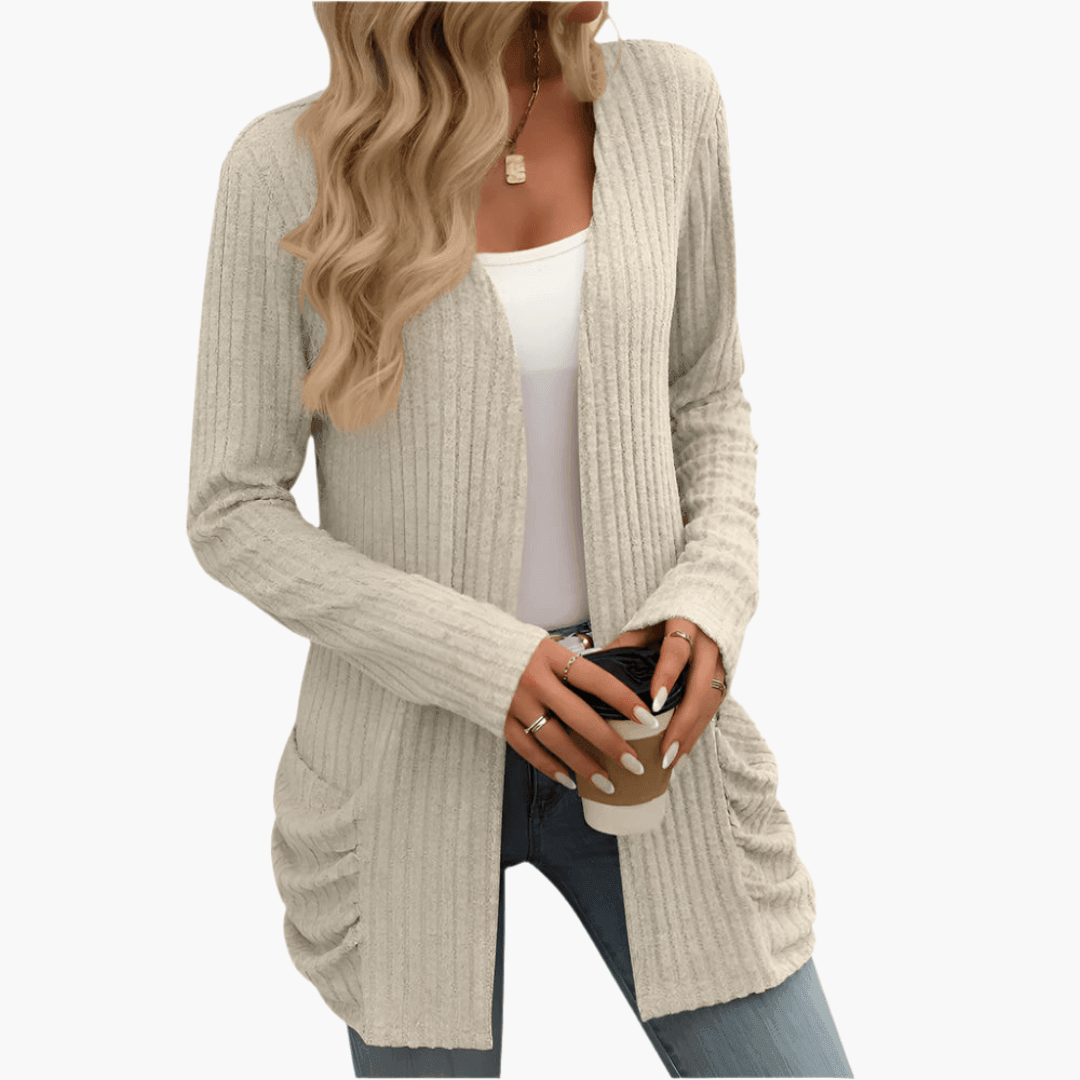 Cárdigan Abierto con Bolsillos – Beige