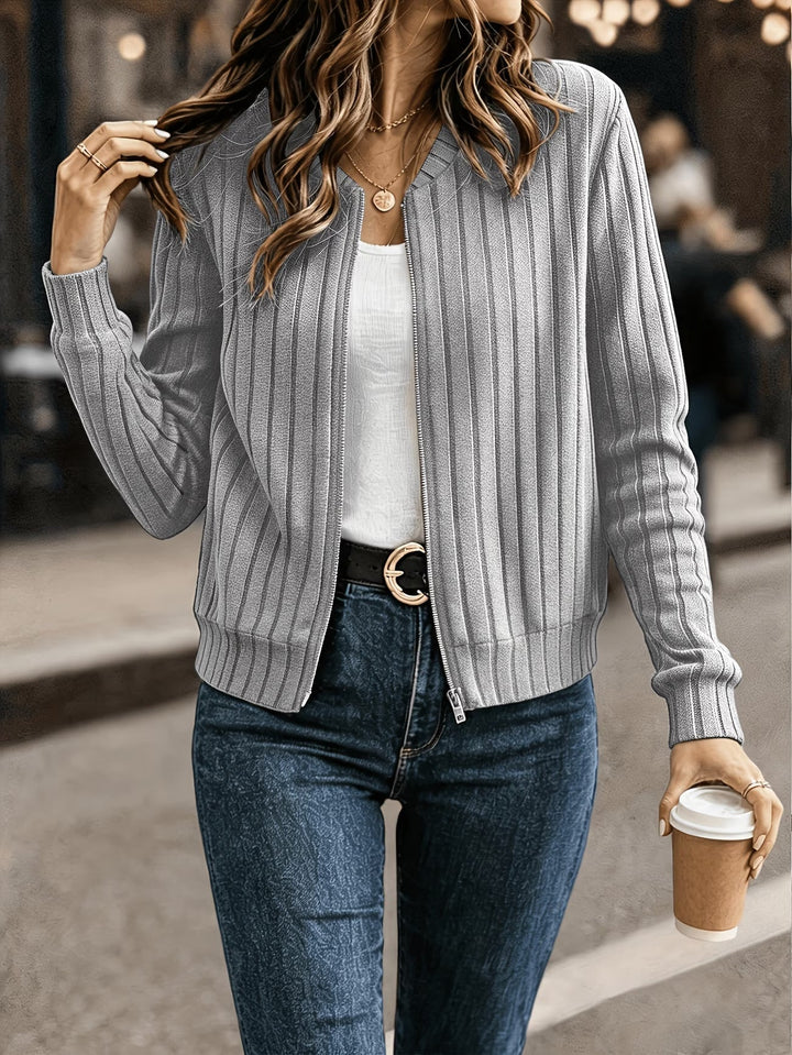 Cárdigan Casual con Cremallera – Gris