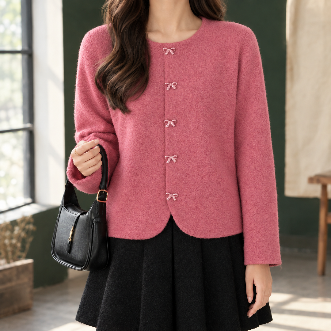 Cárdigan con Botones de Lazo – Rosa
