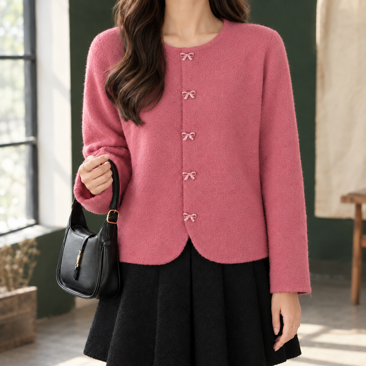 Cárdigan con Botones de Lazo – Rosa