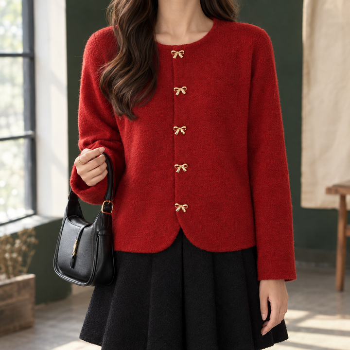 Cárdigan con Botones de Lazo – Rojo