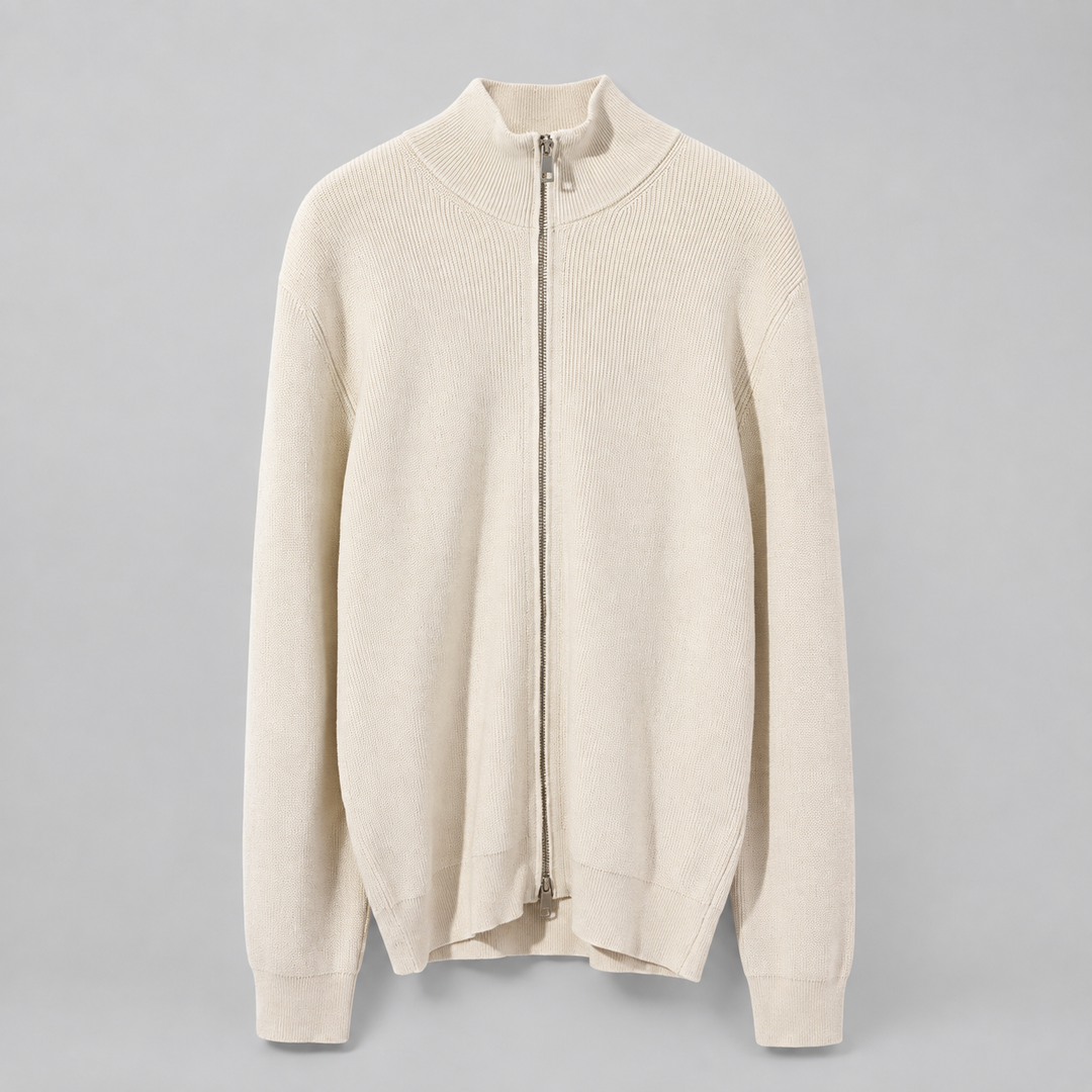 Cárdigan con Cremallera Doble – Crema
