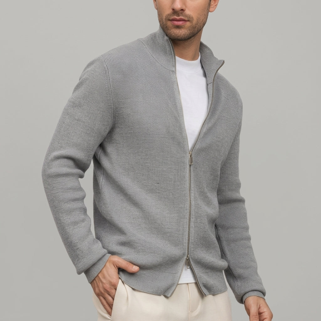 Cárdigan con Cremallera Doble – Gris