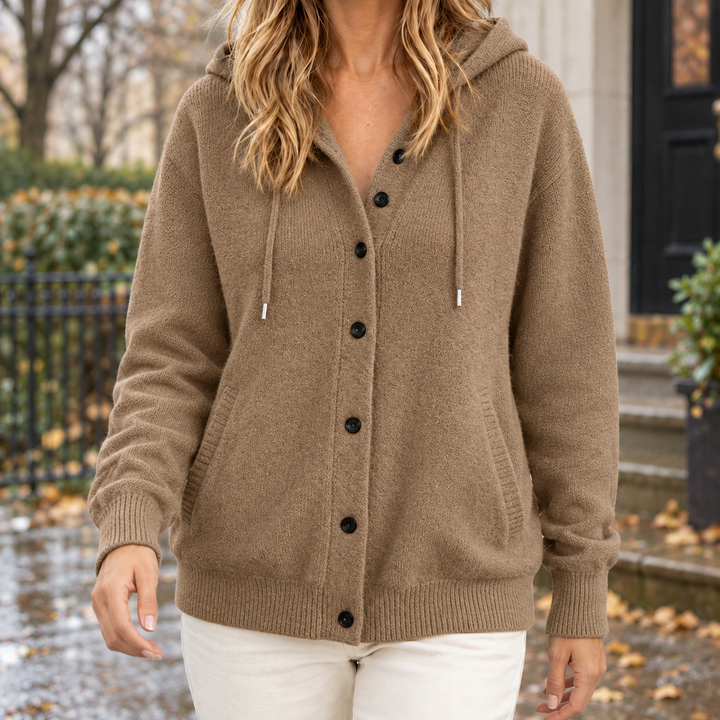 Cárdigan Relajado con Capucha – Camel