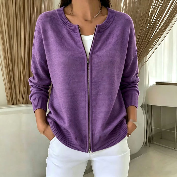 Cárdigan Relajado con Cremallera – Violeta
