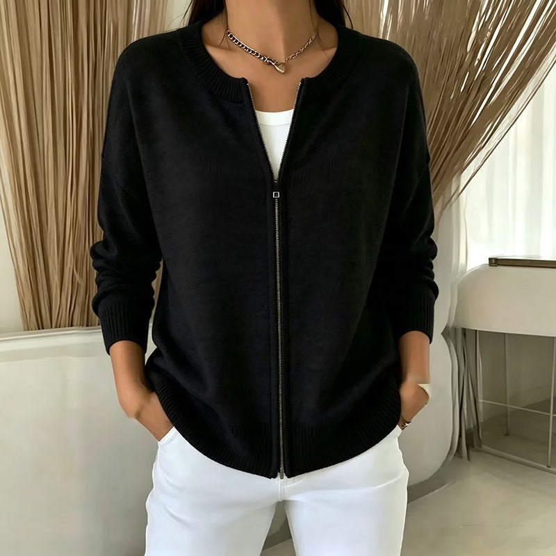 Cárdigan Relajado con Cremallera – Negro