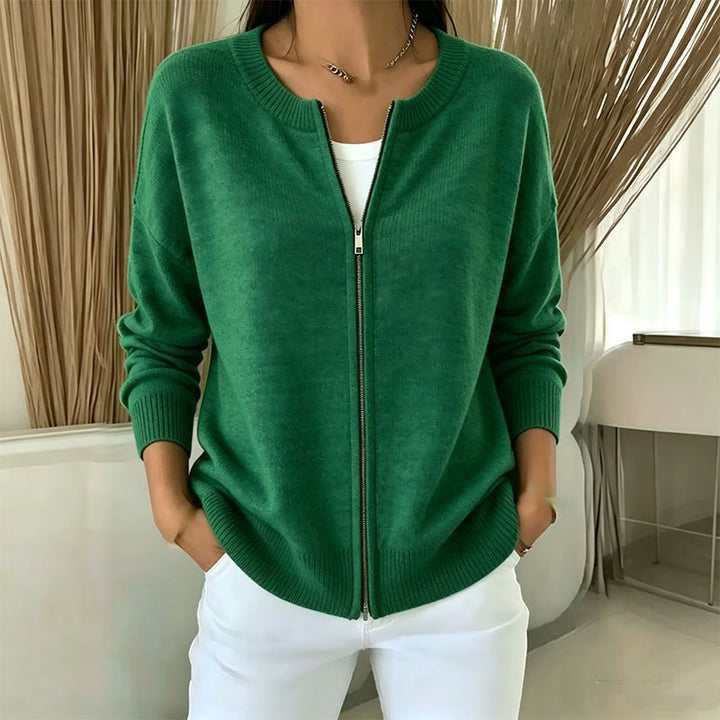 Cárdigan Relajado con Cremallera – Verde