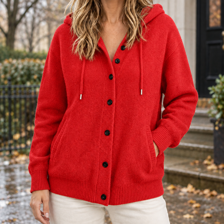 Cárdigan Relajado con Capucha – Rojo