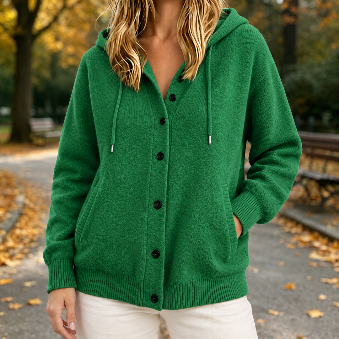 Cárdigan Relajado con Capucha – Verde