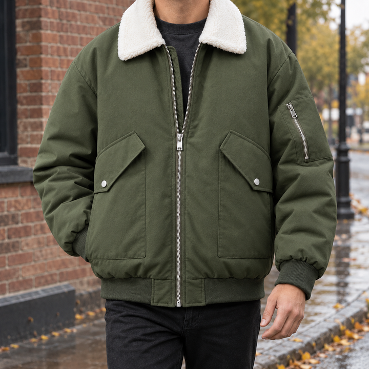 Cazadora con Cuello Contraste – Verde Militar