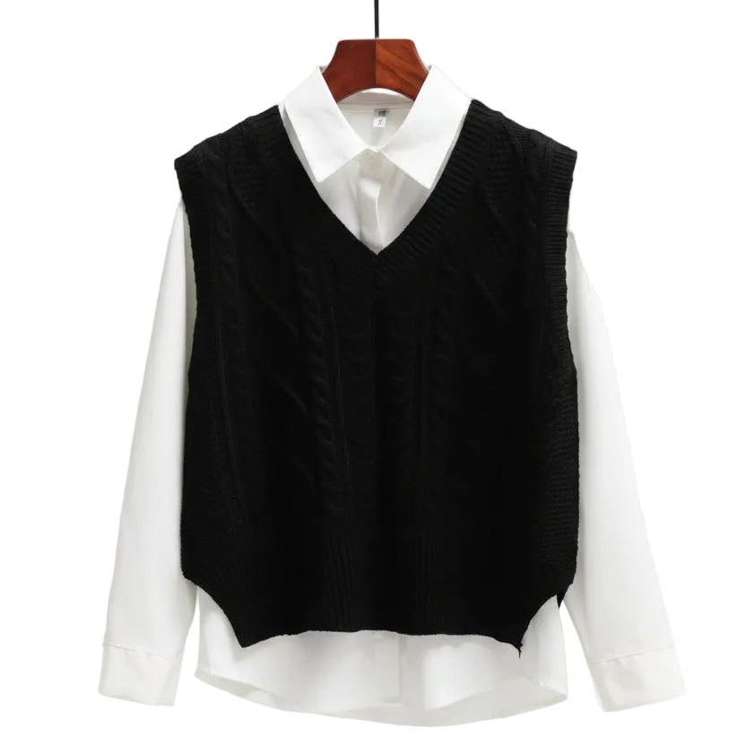 Chaleco con Cuello de Pico – Negro
