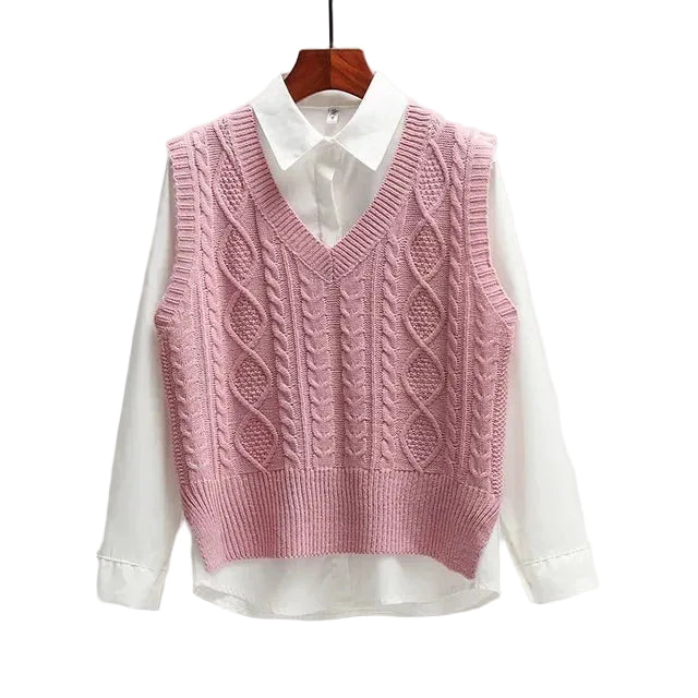 Chaleco con Cuello de Pico – Rosa