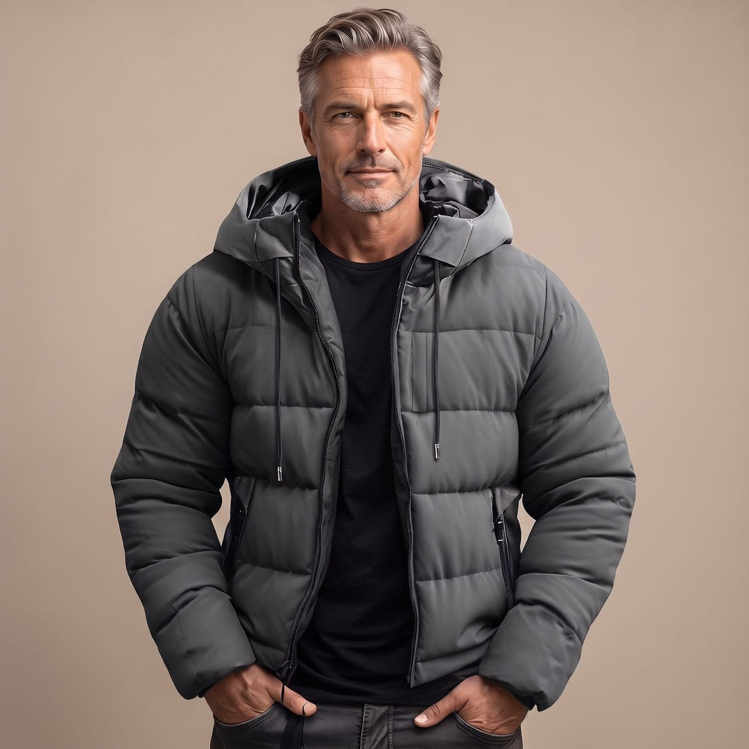 Chaqueta Acolchada con Capucha Ajustable – Gris