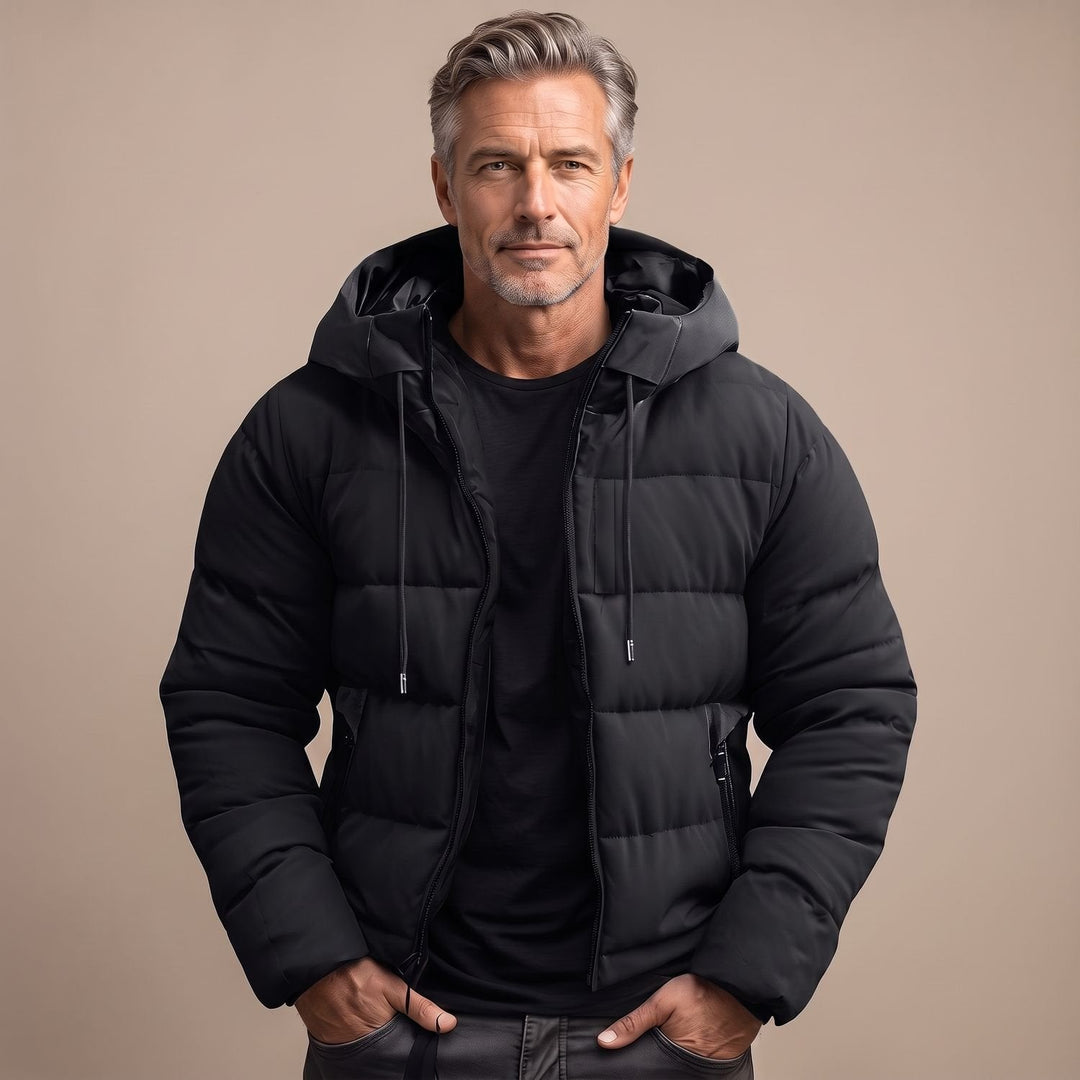 Chaqueta Acolchada con Capucha Ajustable – Negro
