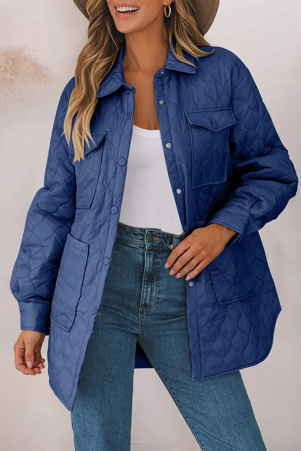 Chaqueta Camisera con Bolsillos – Azul Francia