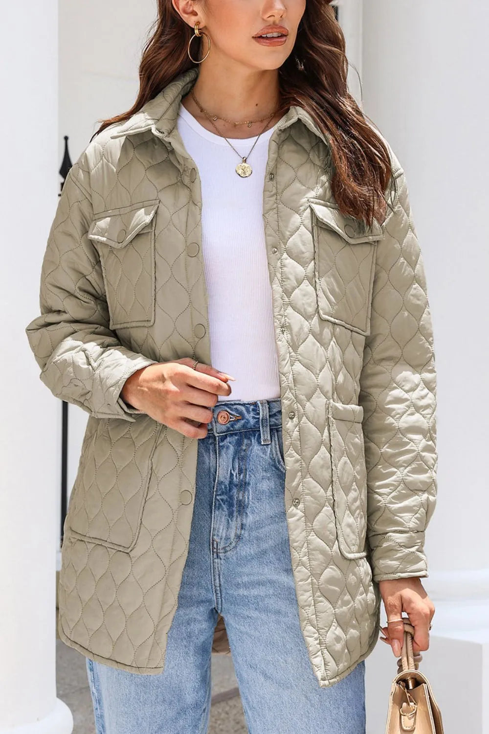 Chaqueta Camisera con Bolsillos – Caqui