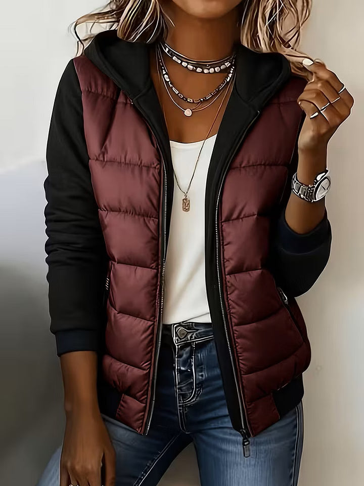 Chaqueta Combinada con Capucha – Burdeos