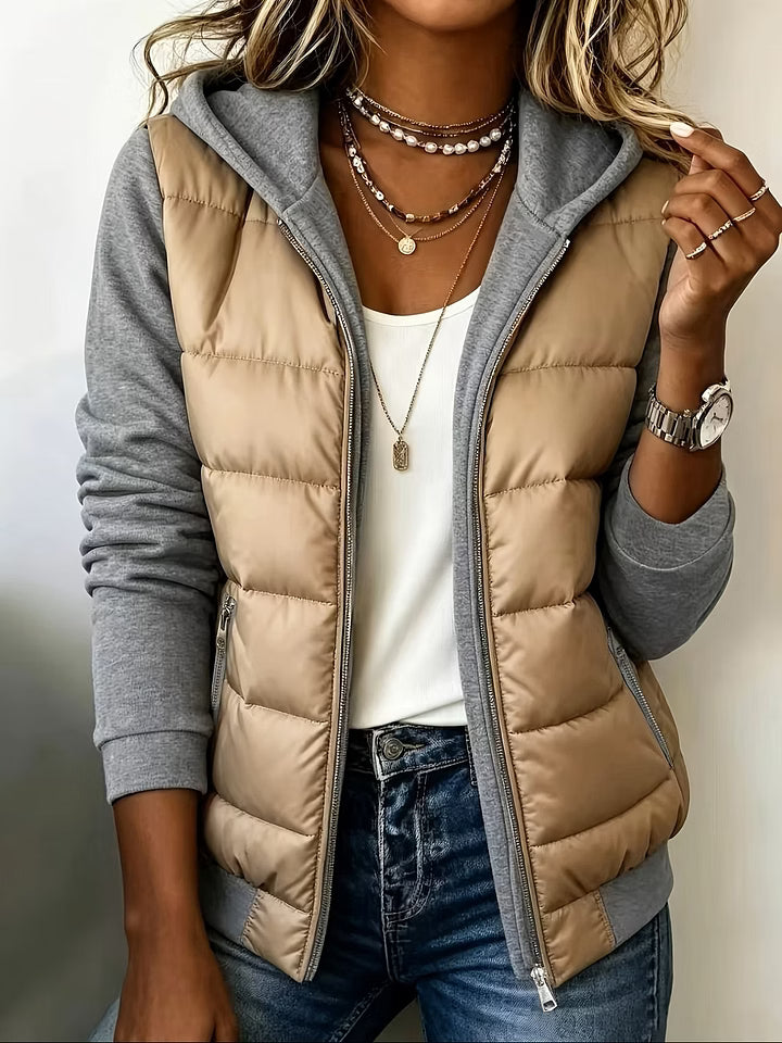 Chaqueta Combinada con Capucha – Caqui y Gris