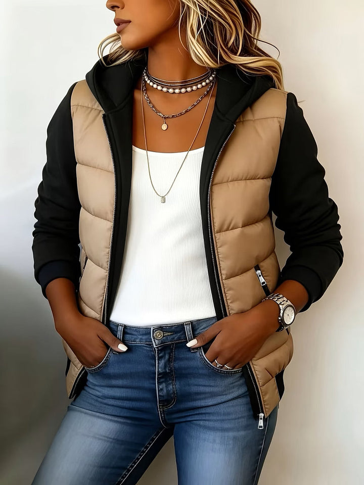 Chaqueta Combinada con Capucha – Caqui y Negro