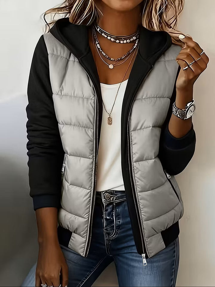 Chaqueta Combinada con Capucha – Gris