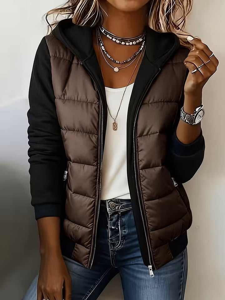 Chaqueta Combinada con Capucha – Marrón