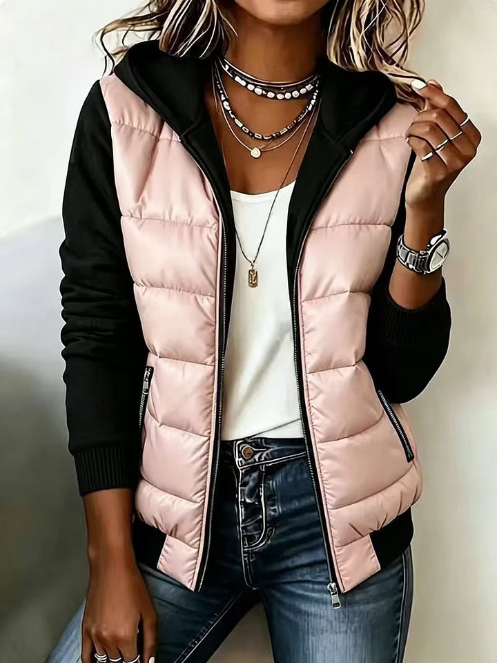 Chaqueta Combinada con Capucha – Rosa