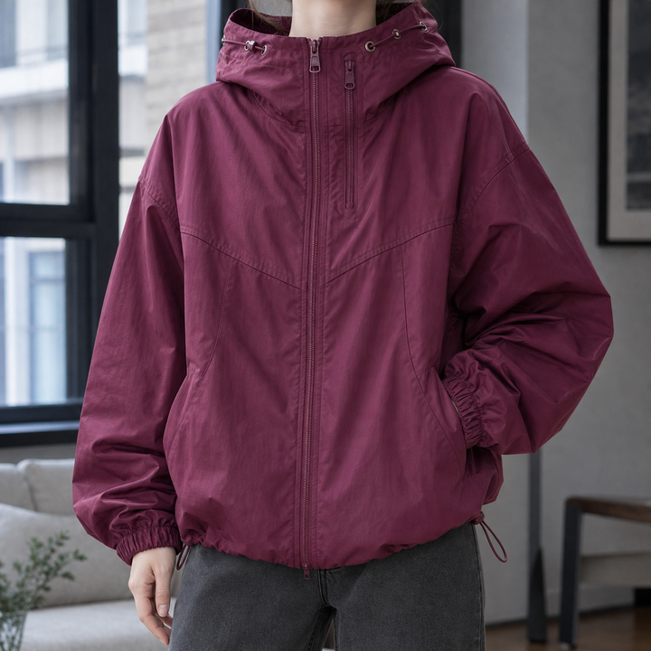 Chaqueta Corta con Capucha – Burdeos