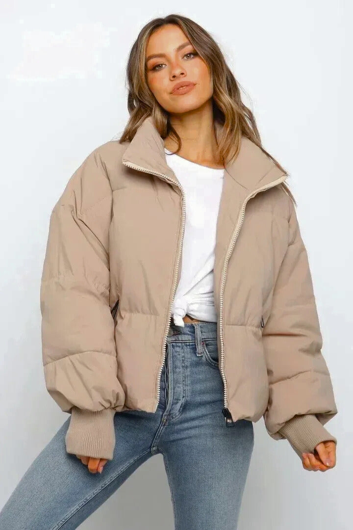 Chaqueta Corta con Cremallera – Caqui