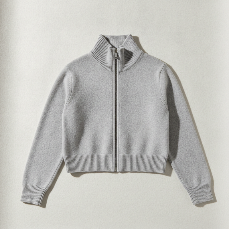 Chaqueta corta de punto con cremallera frontal