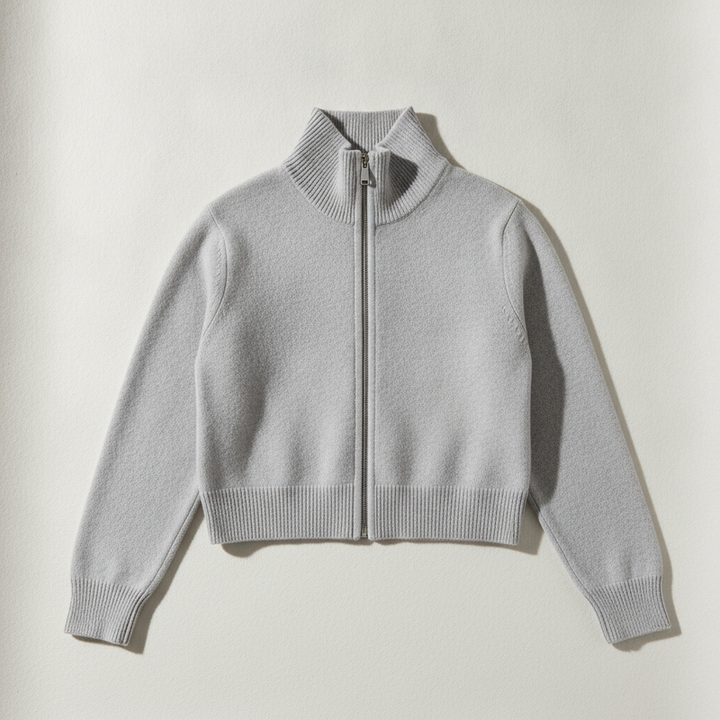 Chaqueta corta de punto con cremallera frontal