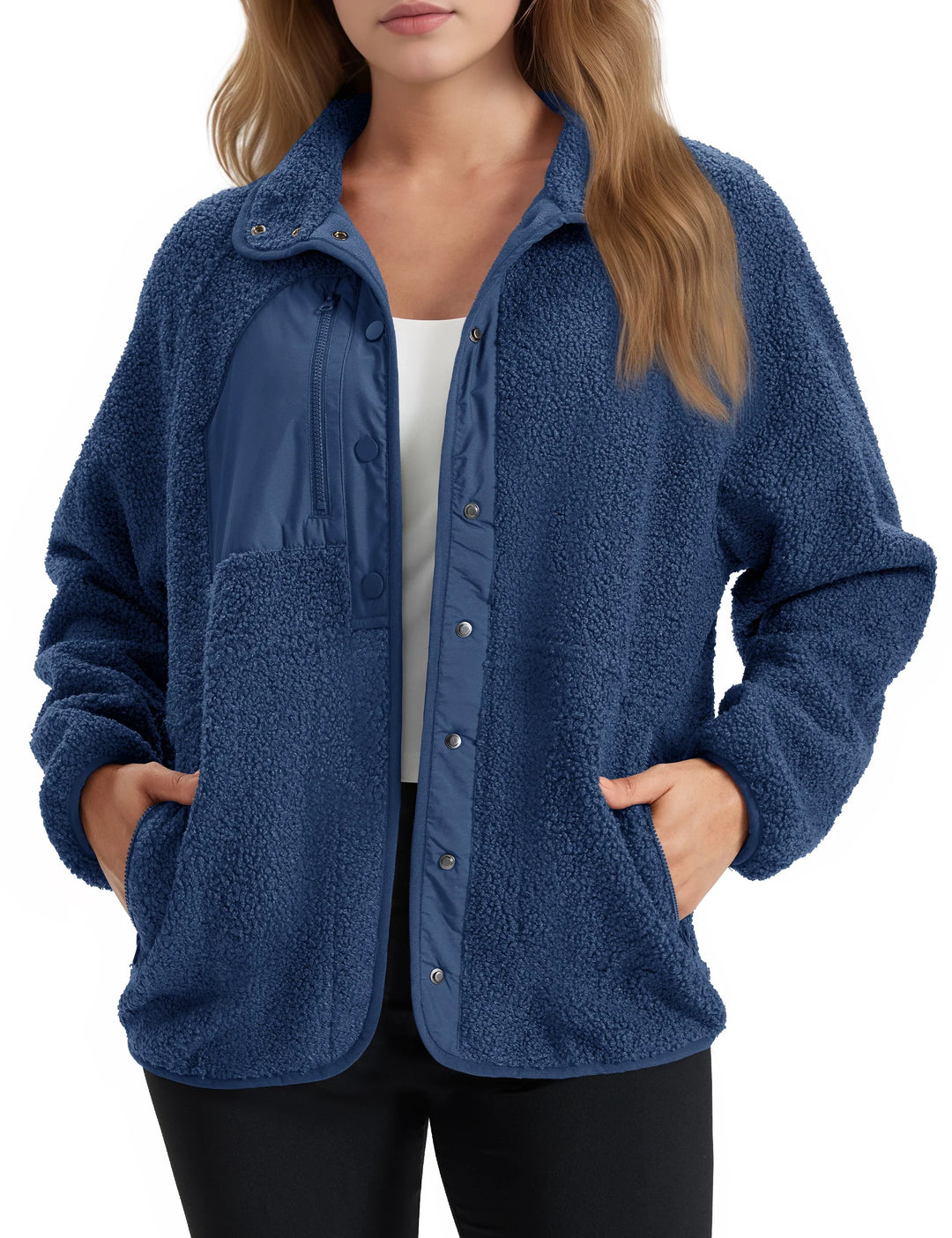 Chaqueta Suave con Botones – Azul Real