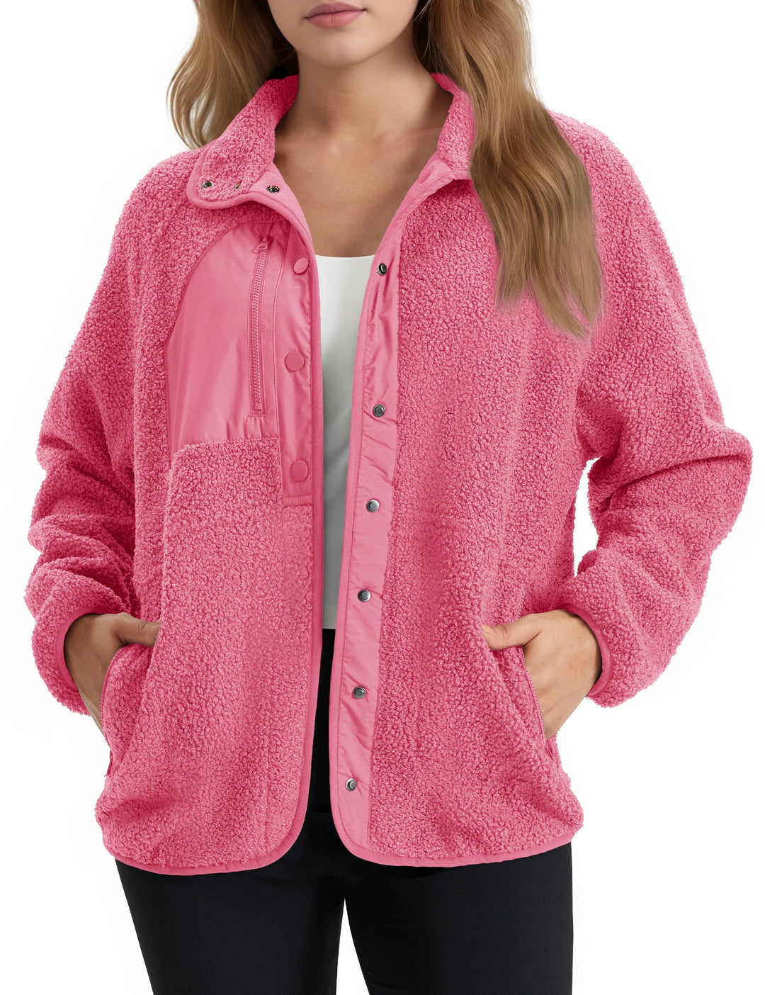 Chaqueta Suave con Botones – Rojo Rosado