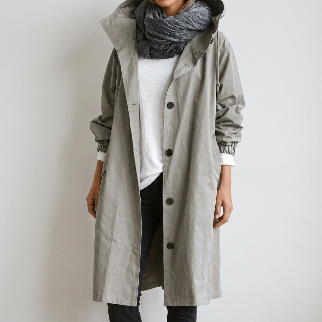Chubasquero Largo con Capucha – Gris