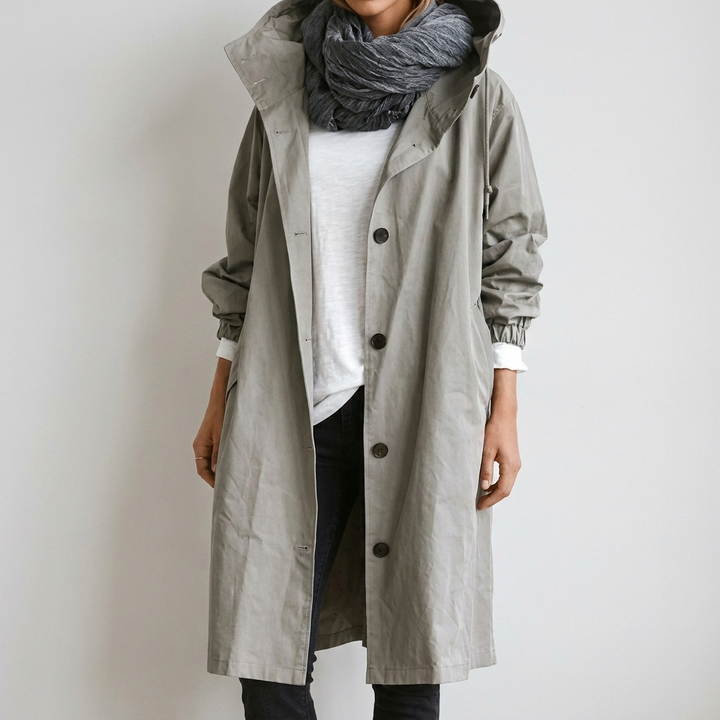Chubasquero Largo con Capucha – Gris
