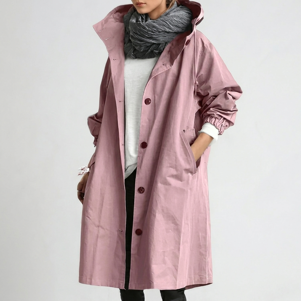 Chubasquero Largo con Capucha – Rosa