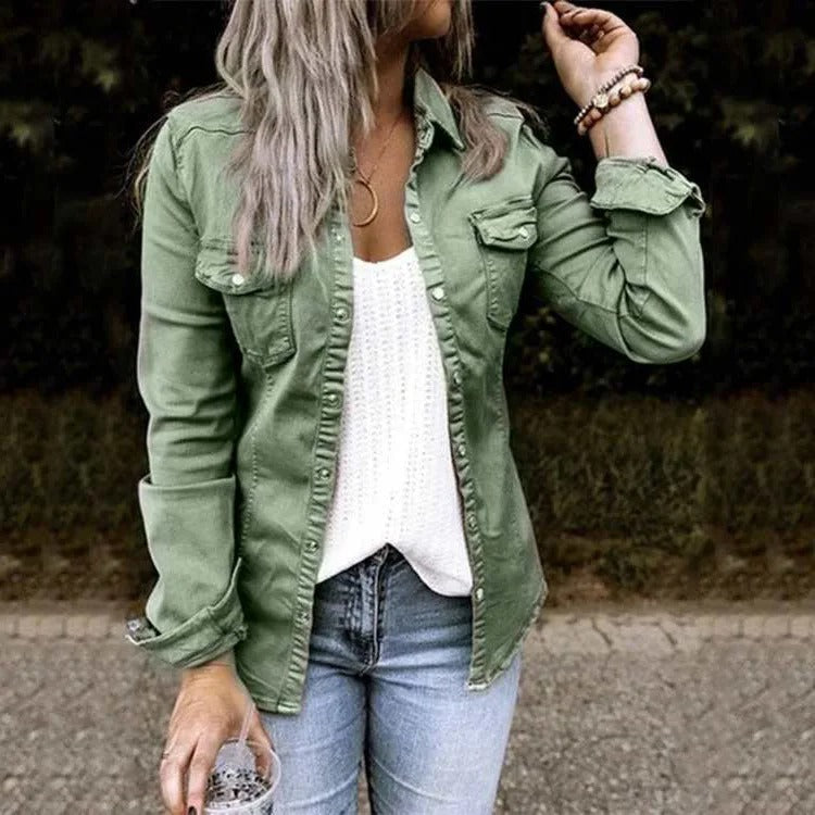 Chaqueta Camisera Entallada – Verde Militar