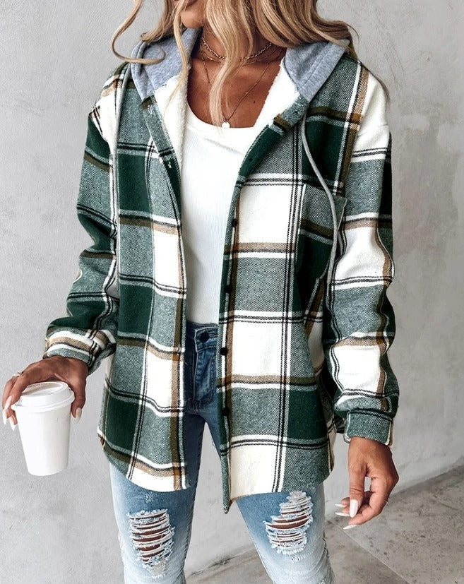 Chaqueta de Cuadros con Capucha – Verde
