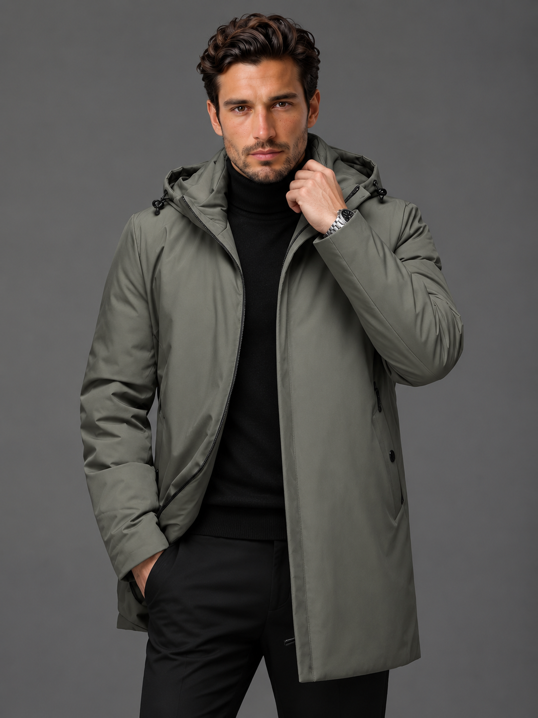 Chaqueta Recta con Capucha
