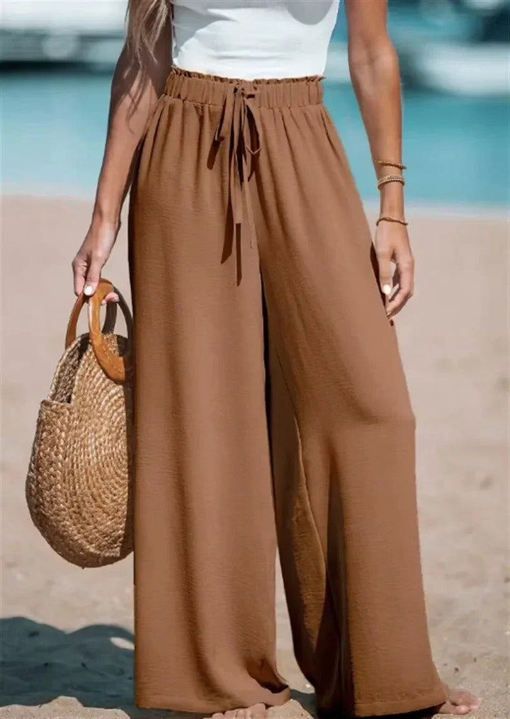 Pantalón Fluido de Tiro Alto – Marrón