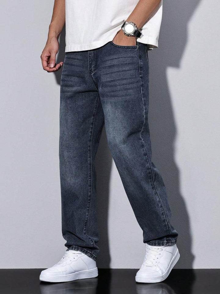 Pantalón Recto Efecto Lavado – Azul Oscuro