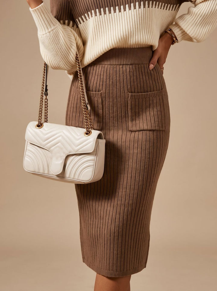Conjunto de Falda Midi – Marrón