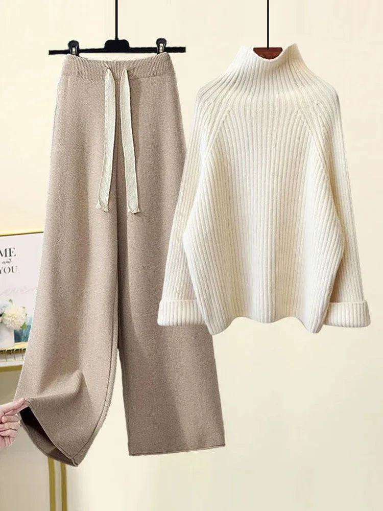 Conjunto de Pantalón Ancho – Caqui y Blanco