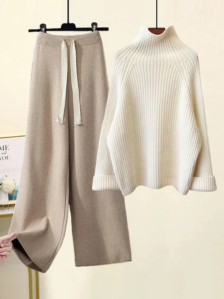 Conjunto de Pantalón Ancho – Caqui y Blanco