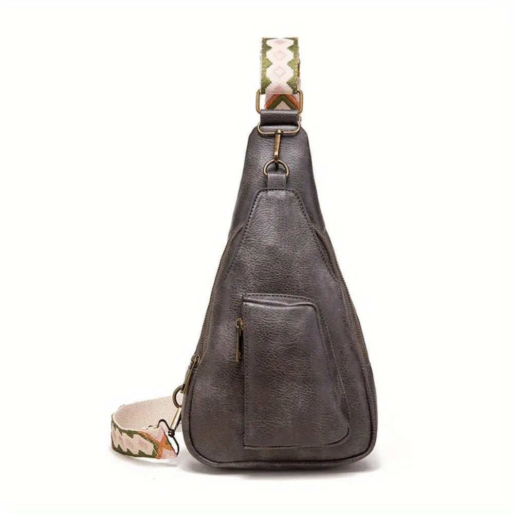 Bolso Cruzado con Correa Estampada – Gris