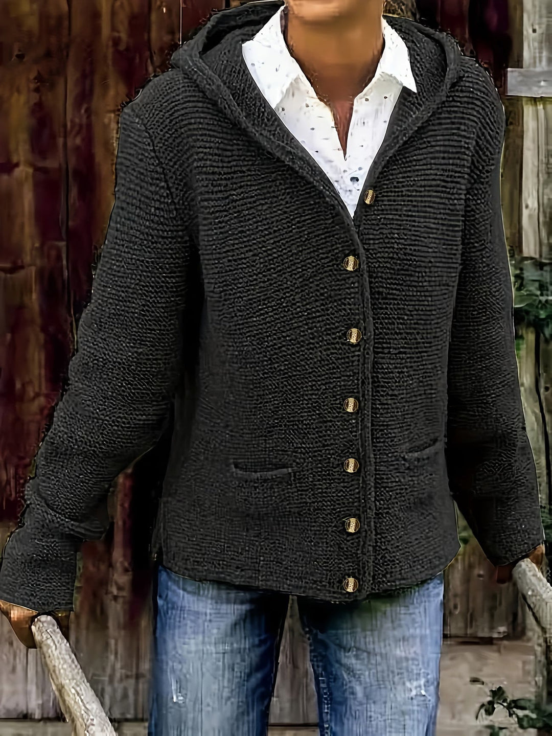 Cárdigan Casual con Capucha – Negro