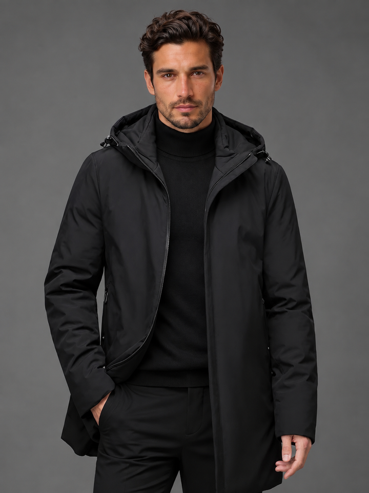 Chaqueta Recta con Capucha – Negro