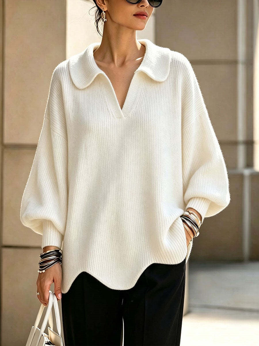 Jersey con Cuello Camisero – Blanco Marfil